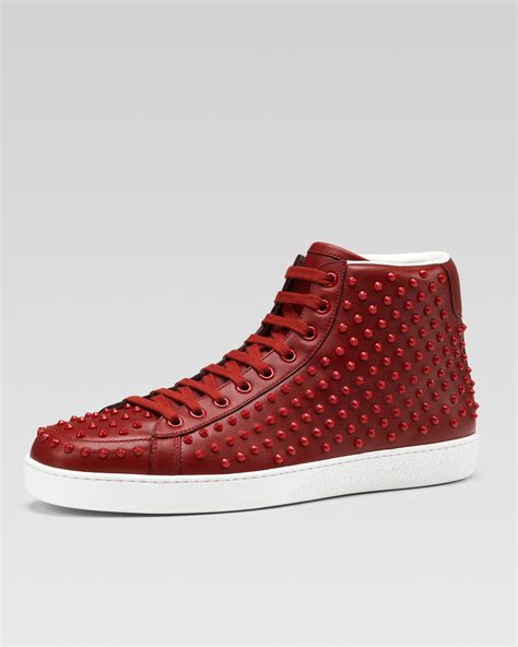 gucci brooklyn leather studded high-top sneaker red|gucci red bottom sneakers.